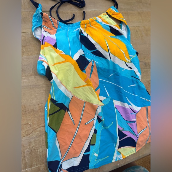 JANTZEN H back Teal pink Tankini tropical swim top bikini - Picture 3 of 12